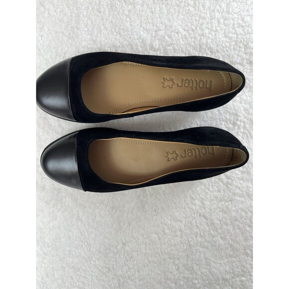 Hotter Shoes Womens 7.5 US Angel Black Suede Leather Wedge Slip On Flats Classic - Picture 7 of 9